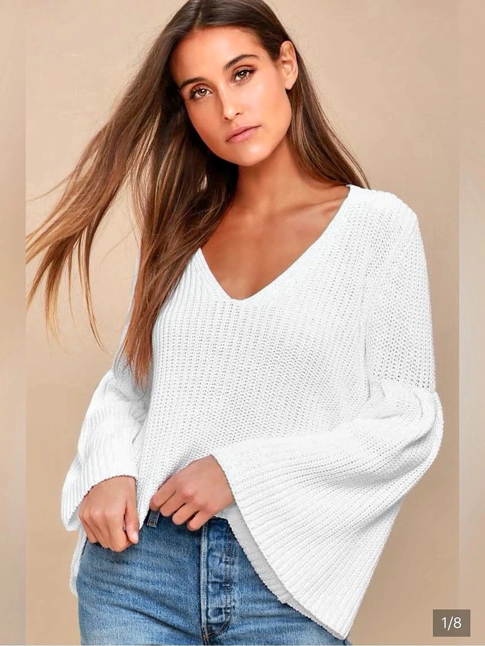 Free People Damsel Bell Sleeve Pullover Sweater - Size S